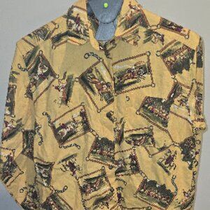 Leslie Fay Beige Horse Print Petite Button Up (S)